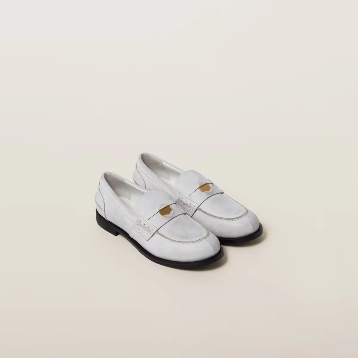 

Women's White Vintage-effect Leather Penny Loafers