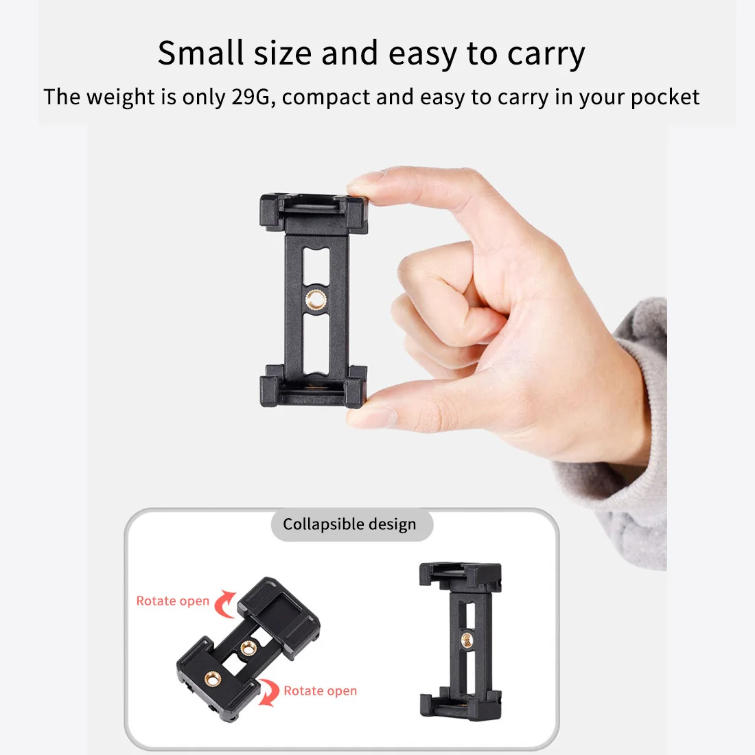 U Clip Telefonständer Power Bank Halter Ausziehbare 62-87mm Klemme Kaltschuhhalterung 1/4" ARRI für iPhone Kamerakäfig Stativhalterung – Detail 22