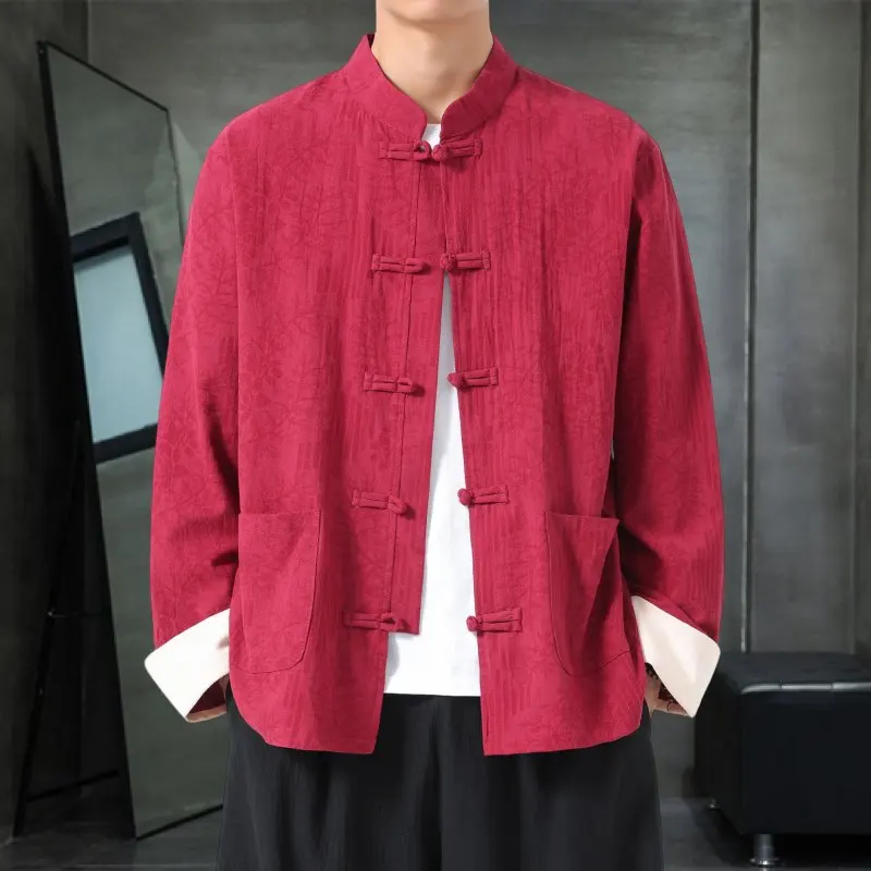 

Men's Cotton Linen Jaet Spring Autumn Sle Chinese Retro Button Hanfu Top Zen Meditation Lay Brother Clothes Large Size
