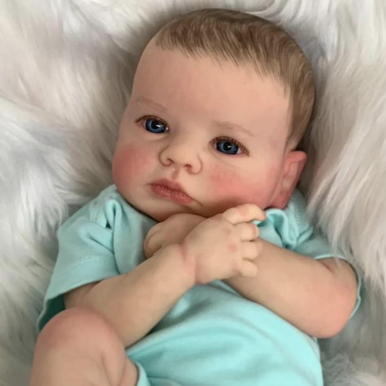 NPK 19inch Lifelike Handmade Newborn Baby Doll Reborn Loulou Awake Soft Touch Cuddly Doll with 3D Painted Skin And Visible Veins
