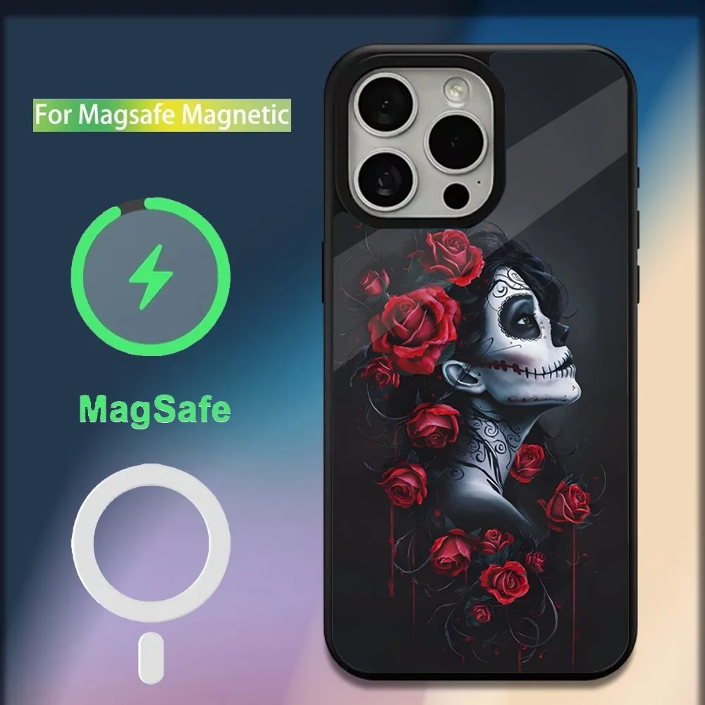 Mexican Catrina Skull Girl Phone Case For iPhone 16,15,14,13,12,11,Plus,Pro,Max,Mini Magsafe Magnetic Wireless Charging