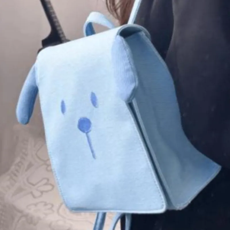 JIAERDI Zaino per cuccioli blu dolce e carino Zaino da donna in denim quadrato di grande capacità da donna Harajuku Zaino versatile per il pendolarismo quotidiano