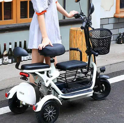Parent-child Electric Tricycle Foldable 3 Seat 25A Lithium Battery Mini Electric Trike Elderly 3 Wheel Electric Bicycle
