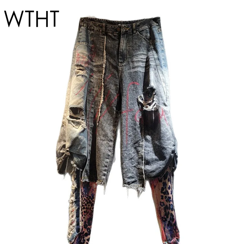 

WTHT модные новые женские джинсовые шорты из марли с нерегулярными отверстиями, весна 2026, свободные короткие брюки с высокой талией, женские 1LS2783