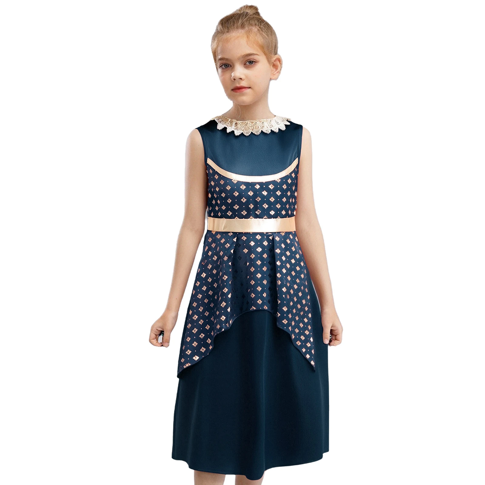 

Arabian Princess Cosplay Dress Sleeveless High Waist Graphic Print Satin Dress Festival Party Holiday Halloween Dress