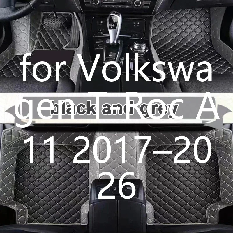 Maßgeschneiderte Autofußmatten für Volkswagen T-Roc A11 2017–2026 5-Sitzer, wasserdicht, rutschfest, schmutzabweisend, langlebige Lederteppiche, leicht zu reinigen, vollständige Abdeckung,