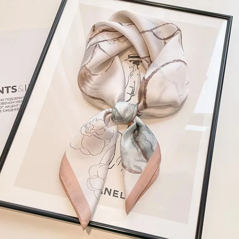 Luxury Fashion Print 70*70cm Silk Square Scarf Women Soft Satin Hairband Neckerchief Tie Female Headband Foulard Bag Ribbon image 2