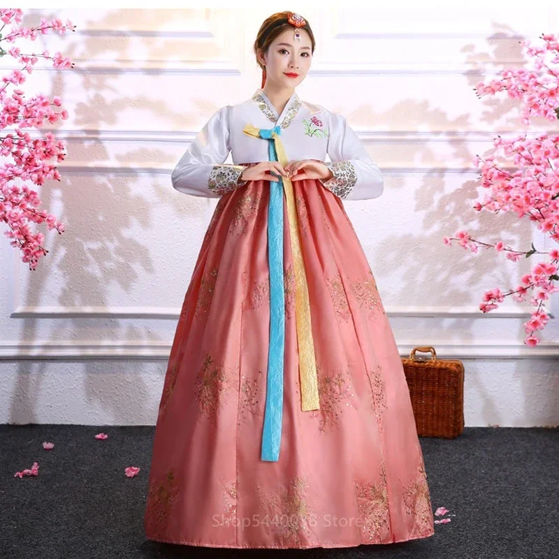 Veelkleurige Traditionele Koreaanse Kleding Voor Vrouwen Hof Nationaal Kostuum Hanbok Lovertjes Stage Dance Jurk Nieuwjaar Party Wea MN7