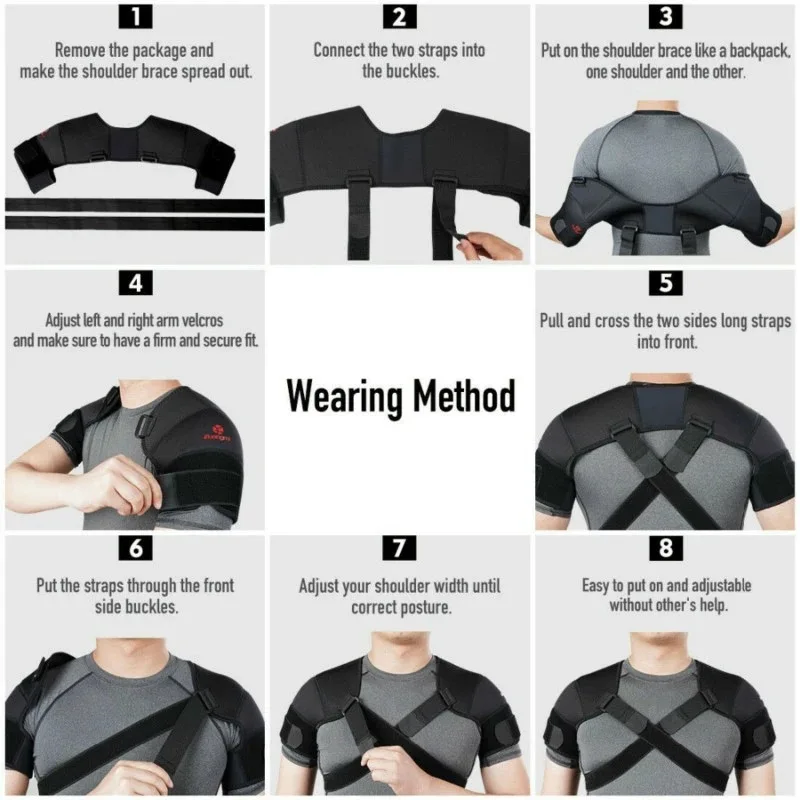 Double Shoulder Brace Support Sports Shoulder Belt Adjustable Shoulder Strap Cross Compression Bandage for Back Pain Relief