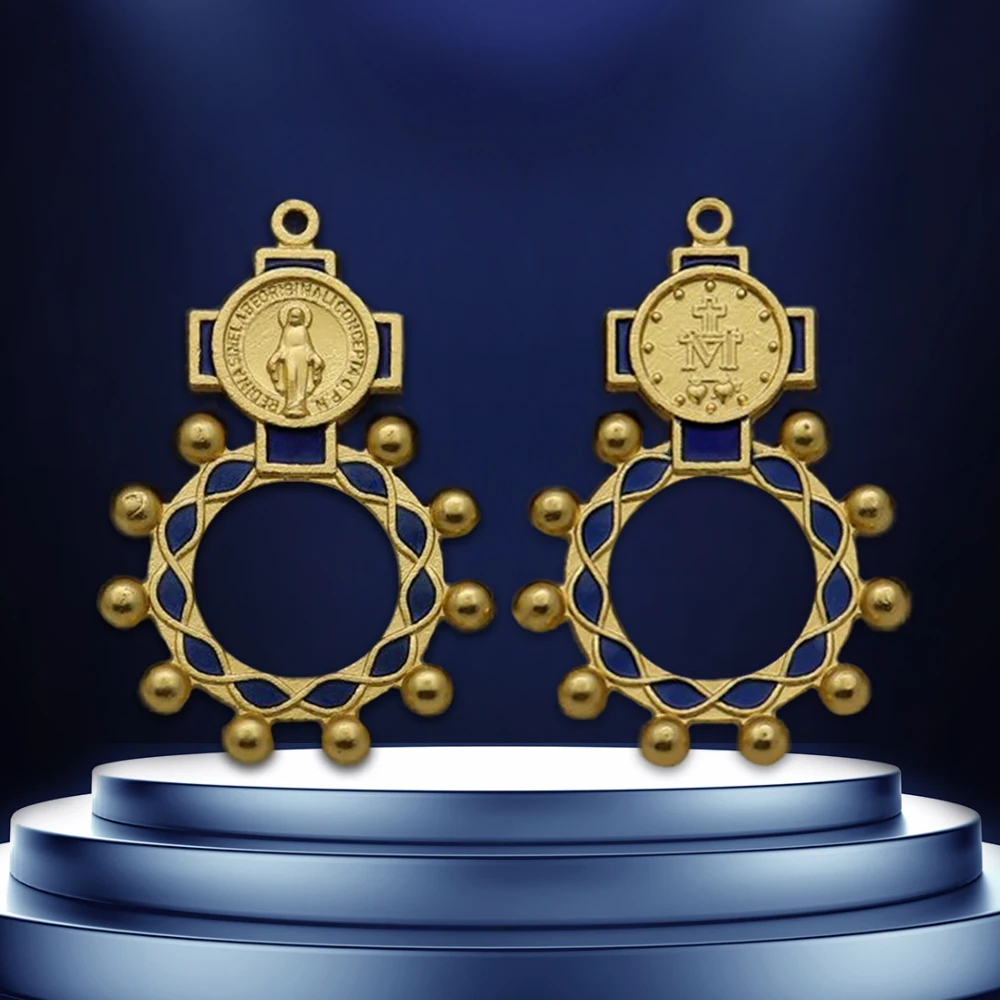 10 pz/lotto anello rosario da dito con medaglia di san benedetto esorcista croce rosario cristiano cattolico portachiavi ciondolo bomboniere battesimo