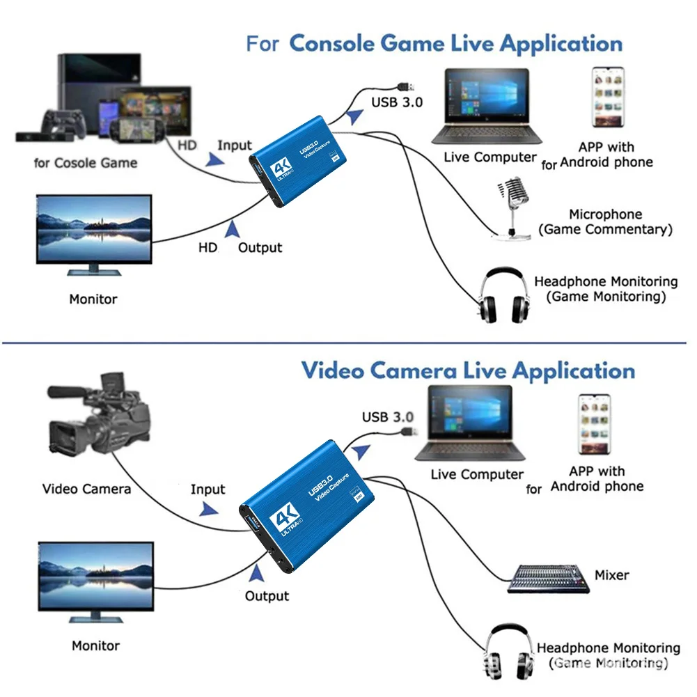 Imagem -02 - Caixa de Gravação Compatível com Hdmi 4k Usb 3.0 1080p 60fps Áudio Video Capture Card Obs Capturing Game Card Live 60hz