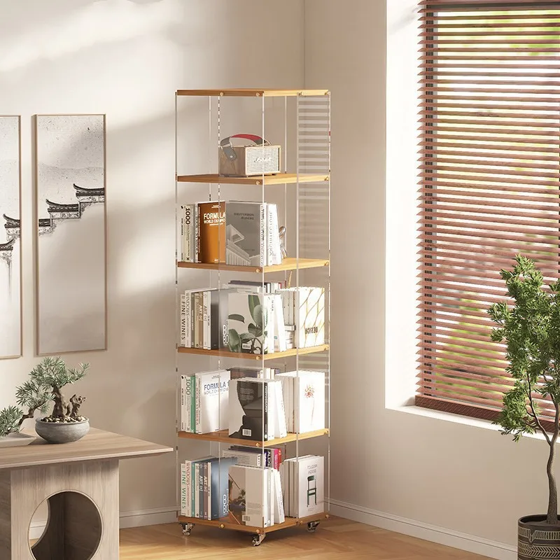 Polia acrílica piso 360 graus de rotação estante móvel rack de armazenamento multiuso