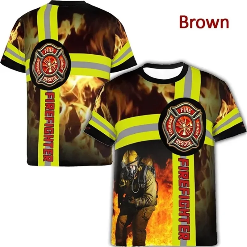 3D Printing FireFighter Hero T-shirt Casual Cool Round Neck Short Sleeve Tees Top For Men Kids Firemen Graphic Tshirt Streetwear