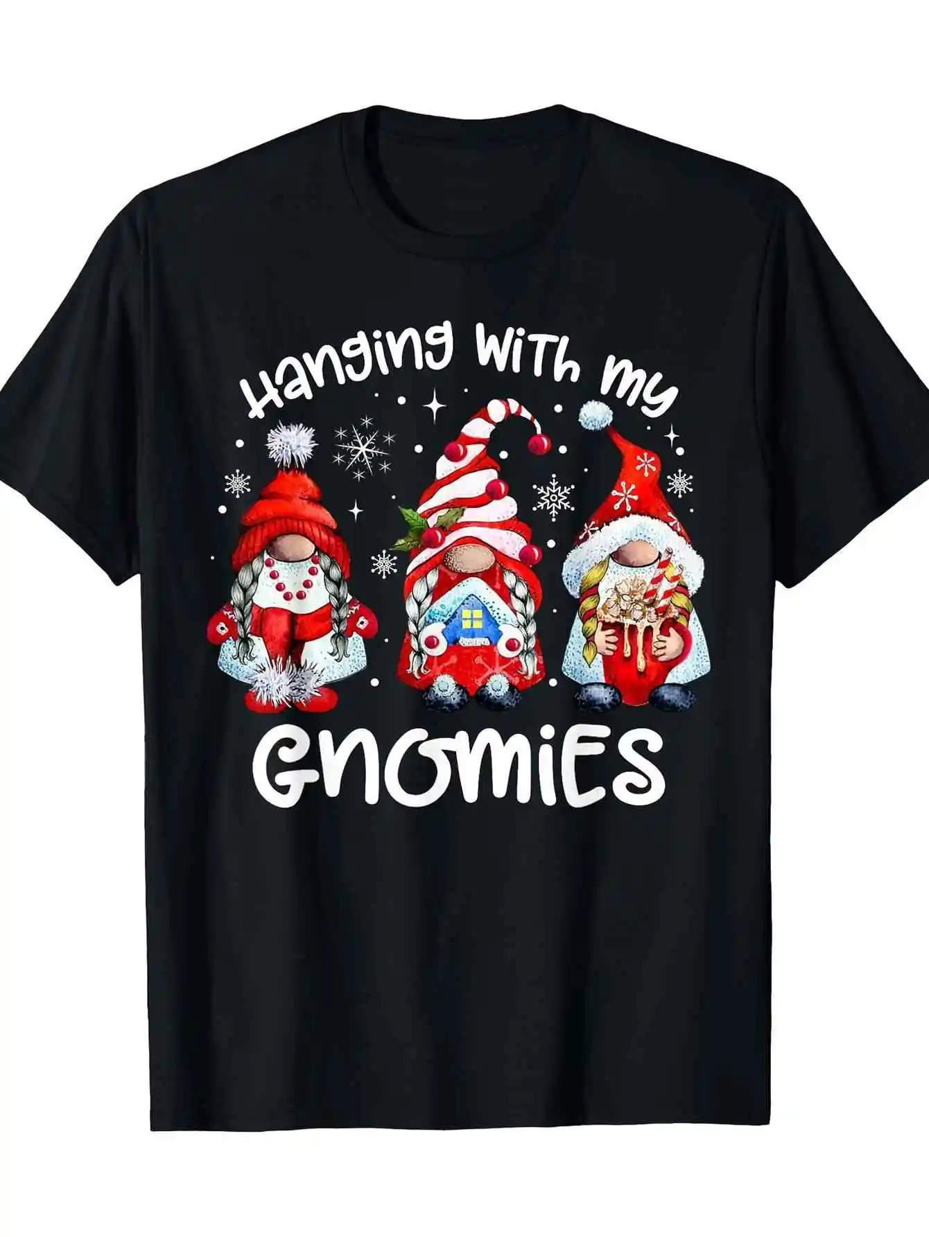 Holiday Christmas Gnome Print, Men's and Women's Short-Sleeve Crew Neck T-Shirt, Gnome Print, Seasonal Casu