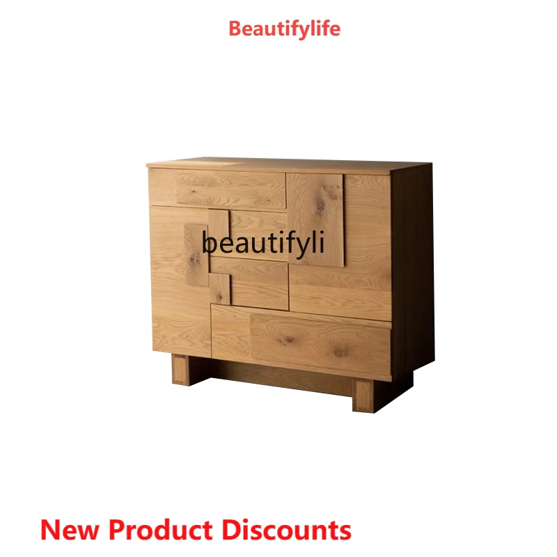 

A15 Oak Dining Side Locker Nordic Simple Solid Wood Side Cabinet Black Walnut Modern Log Hallway Corner Cabinet