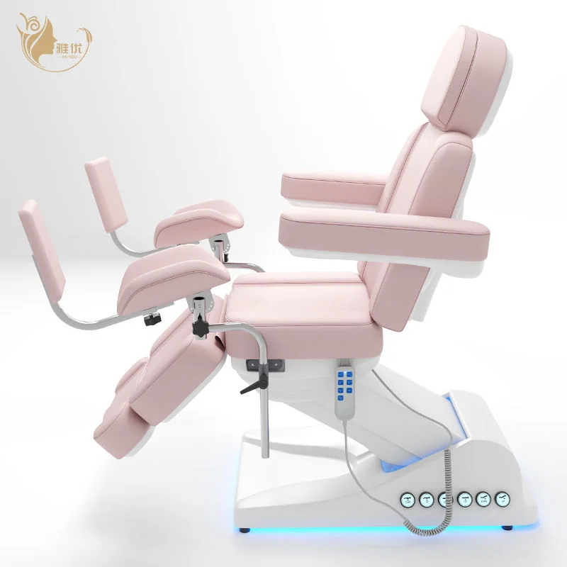 Electric Massage Bed With Metal Frame And Buff Synthetic Leather Upholstery For Salon Spa Treatment Room