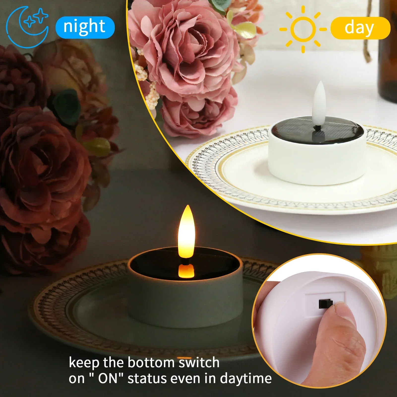 Candele a LED tremolanti alimentate a luce solare Luci da palo Effetto fiamma realistico per luci notturne per decorazioni da giardino, patio, cortile