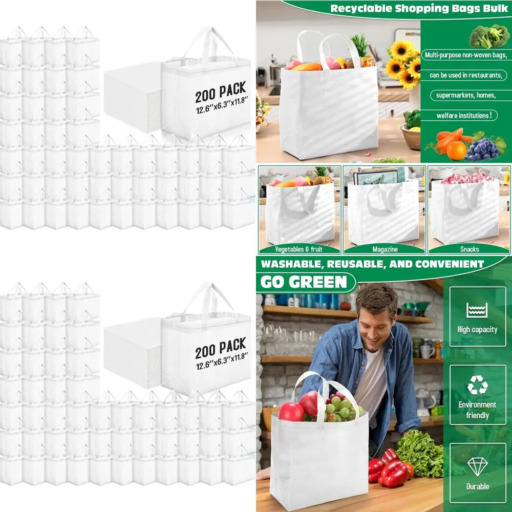 

Большие многоразовые сумки для покупок из нетканого материала с ручками, портативные сумки-тоут для крупногабаритных товаров, 12,6 x 11,8 x 6,3 дюйма