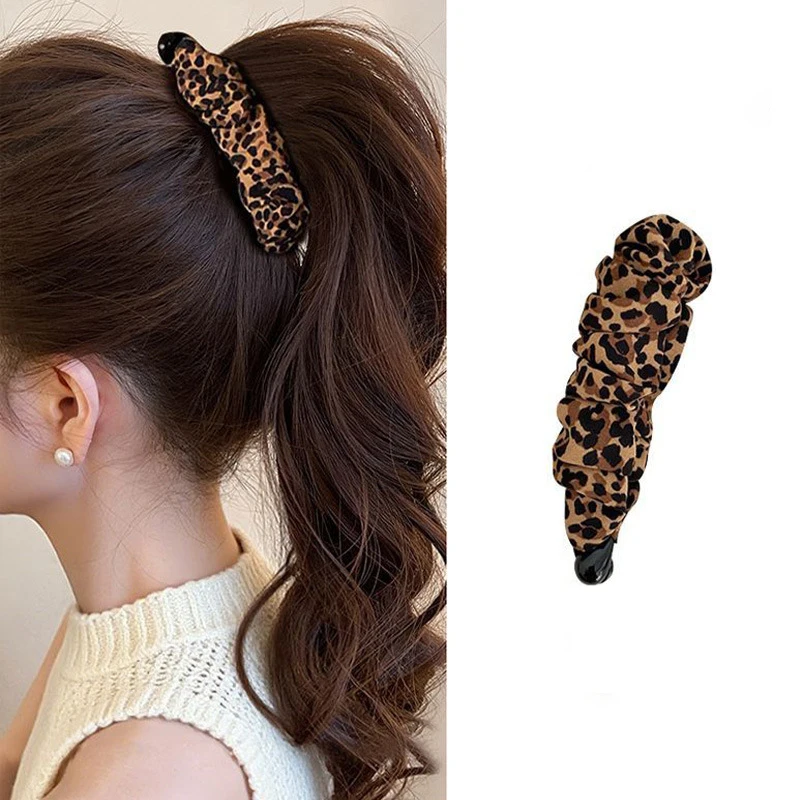 1/3pcs Fabric Polka Dot Banana Clip for Woman Elegant Temperament  Leopard Print Hair Clip Fashion Girl's Ponytail Clip Hairpin