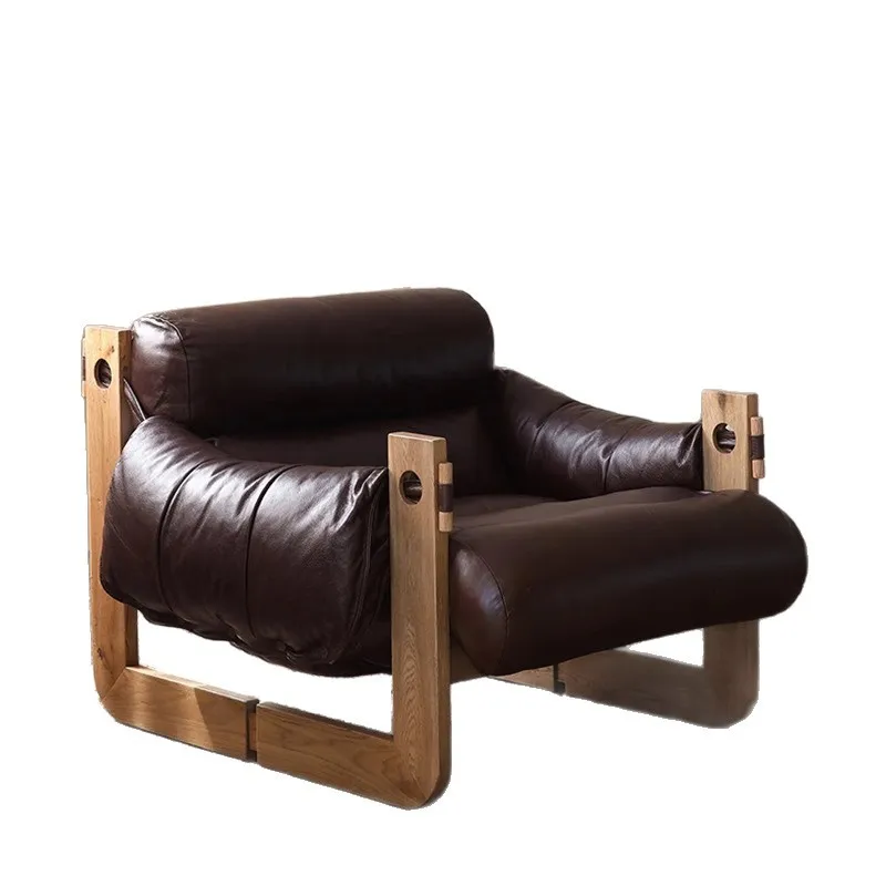 

Leisure chair leather Nordic single sofa medieval Bauhaus designer living room bedroom oil wax