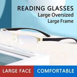 Large Oversized Reading Glasses Anti Blue Light Rectangle Metal Half Frame Extra Large Reader-150mm Wide for Men