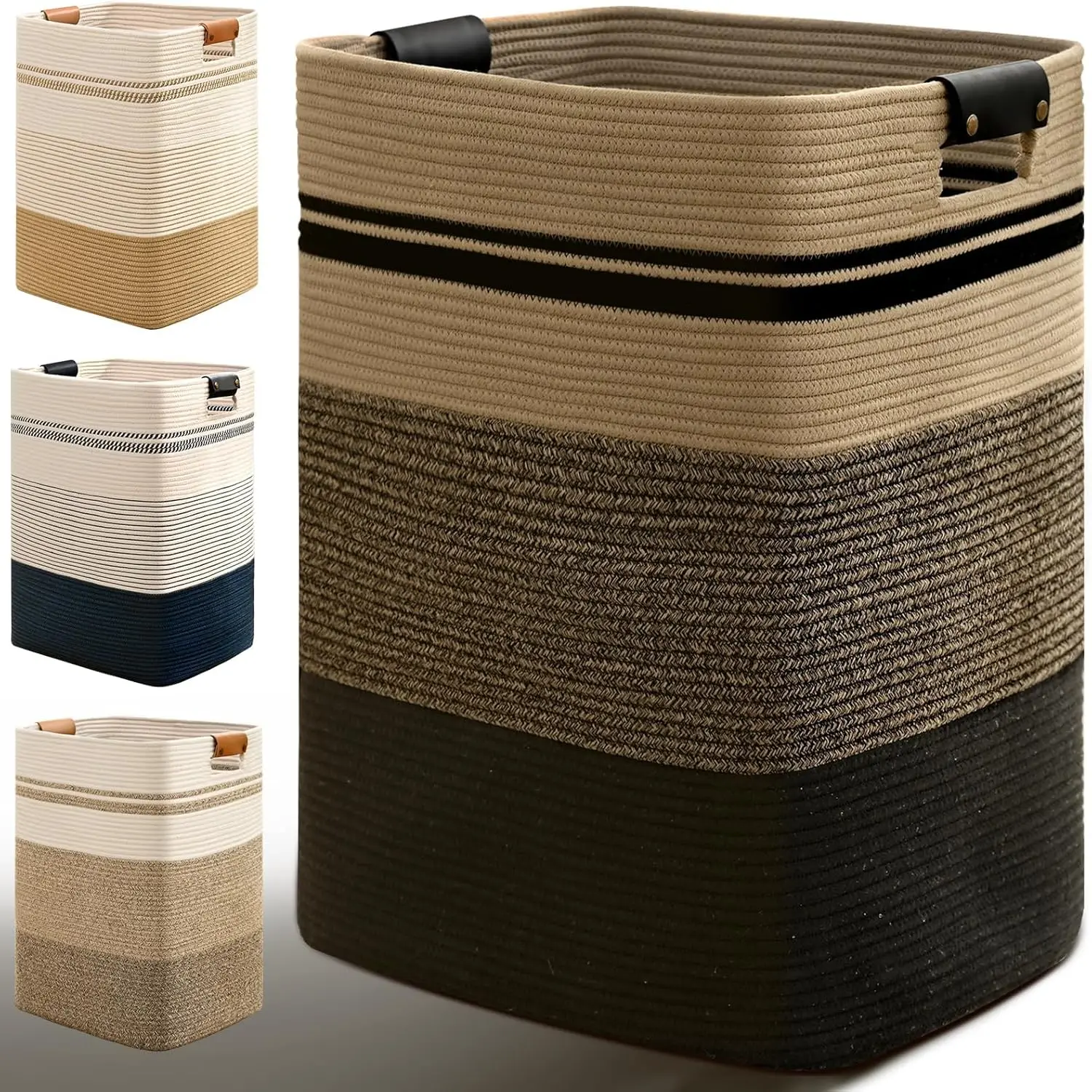 

Высокая корзина для белья на 95 л с кожаными ручками, складная, хлопковая, для спальни и гостиной