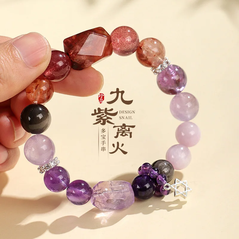 

Qi Comes From The East Nine Leaves Fire Natural Purple Crystal Red Gum Flower Strawberry Bracelet Women s Fashion Lucky Hand St
