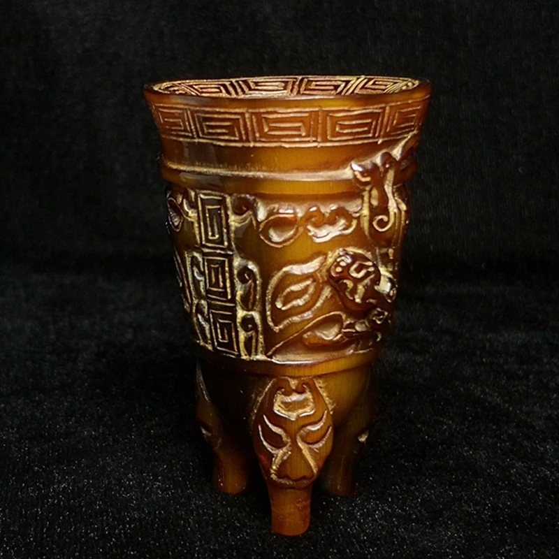 Old China Tibet Hand Carving Dragon Ancient Drink Cup wonderful Gift Collection H 6.5 CM