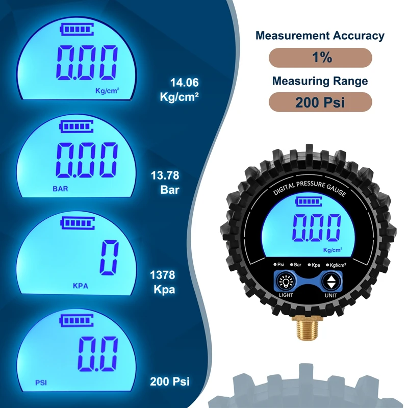 Tire Pressure Gauge Digital Tire Tester Display Air Pressure Manometer Quick Connect Coupler