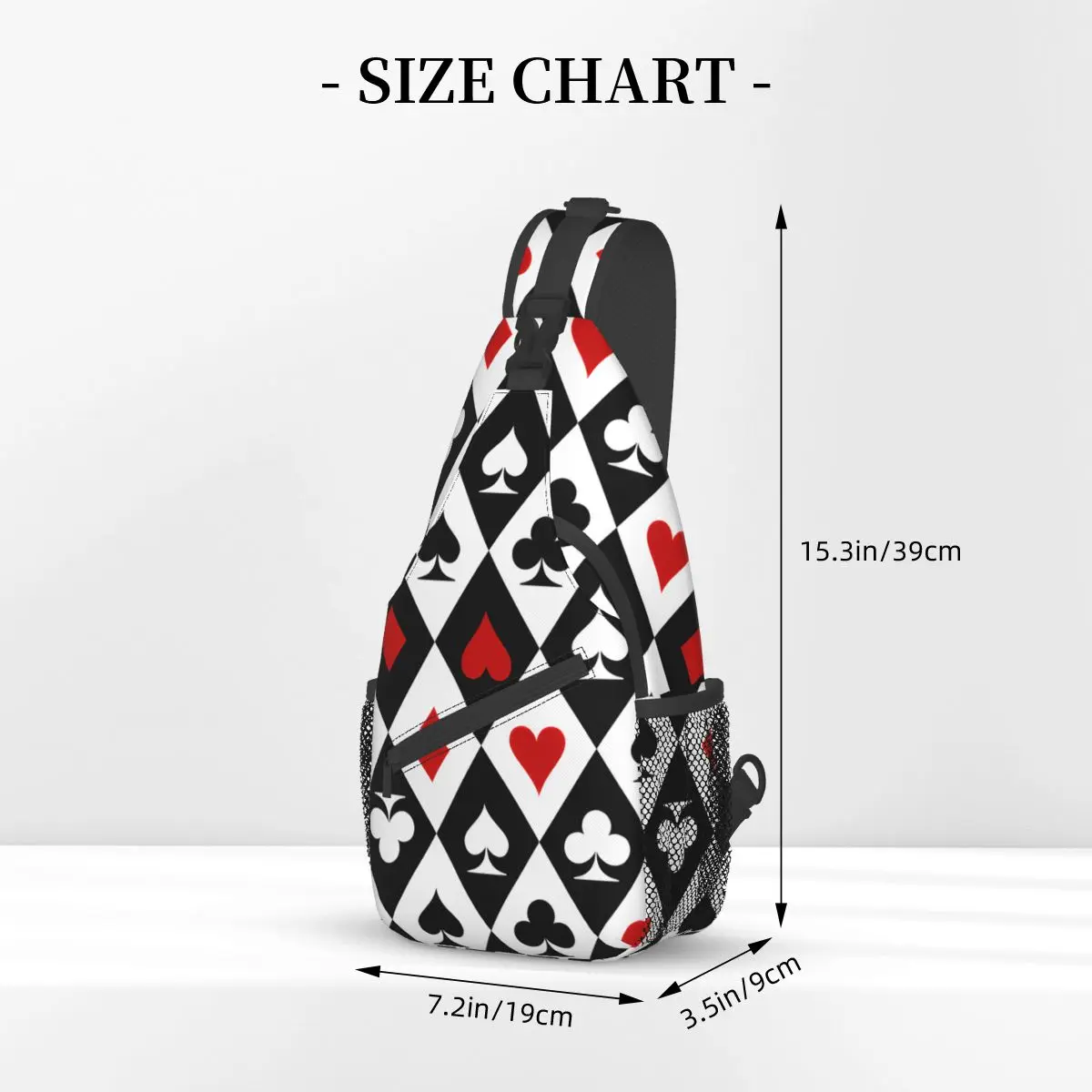 Playing Cards Suit Symbols Crossbody Chest Bags Poker Pattern Pockets Travel Pack Messenger Sports Teens Shoulder Bag Unisex