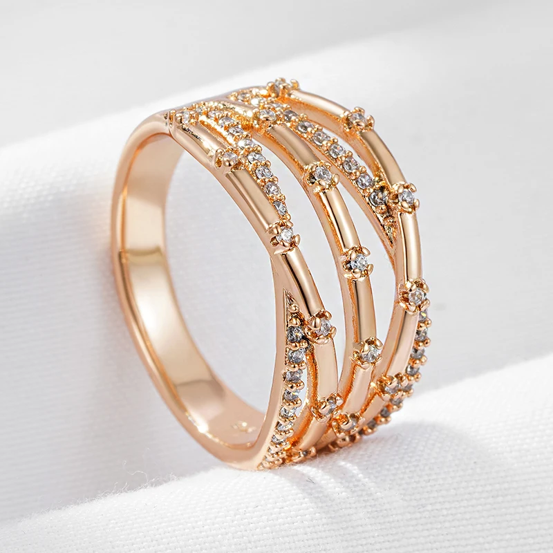 Wbmqda Unique 585 Rose Gold Color Geometric Line Zircon Ring For Women Modern Creative Design New Fashion Jewelry 2023 Trending