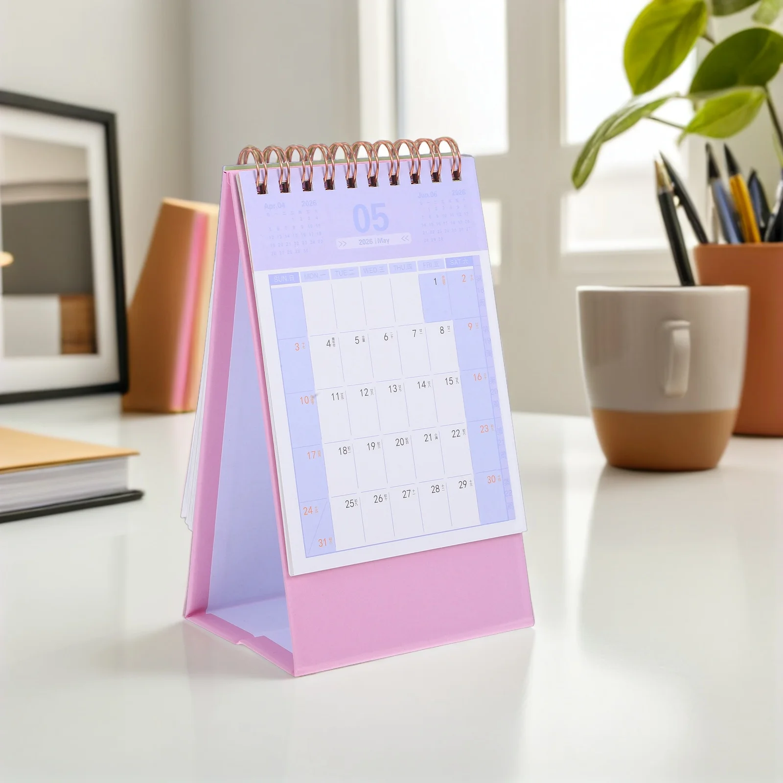 2026 Desk Calendar Green Mini Flip Table Stand Up Monthly Planner For Home Office Decor Thick Paper Spiral Binding 2026 Standing