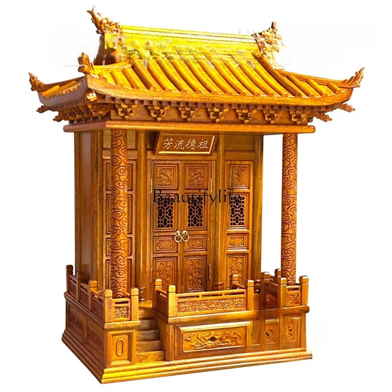

Dedication to Buddha with door shrine household ancestor offering platform