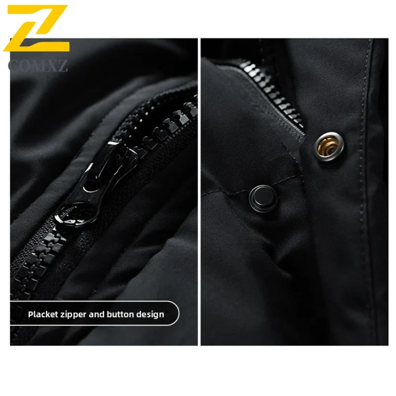 COMXZ 2025 الرجال الأمريكية خمر الوقوف طوق سترة قطن الشتاء العصرية فضفاضة تناسب سميكة الدافئة مبطن معطف خفيف الوزن #6