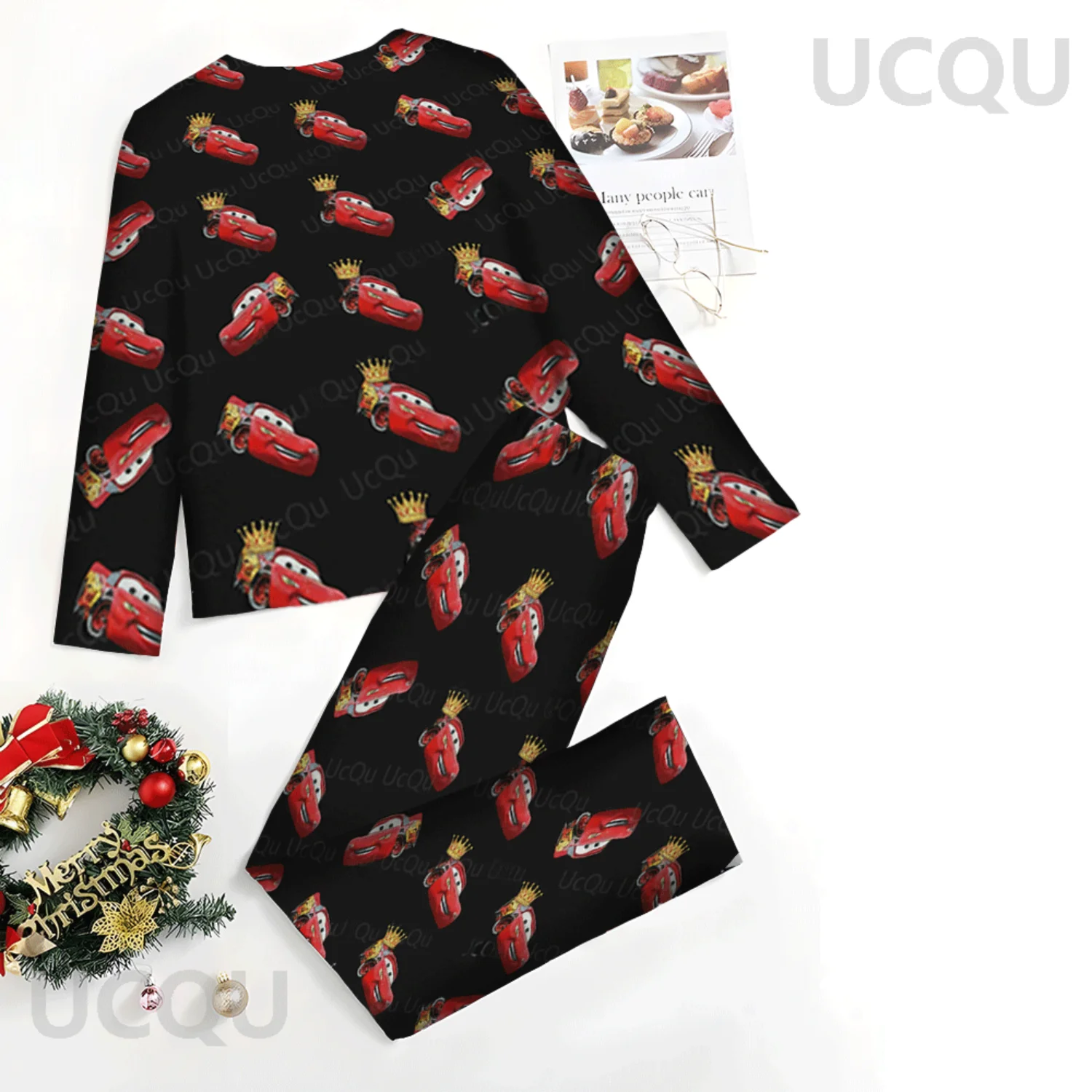 

2026 Осенне-зимняя толстовка с капюшоном Cars Lightning McQueen SALLY и пижамными штанами, костюм большого размера для взрослых/детей, наряды для пар