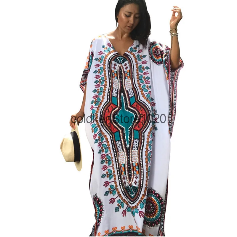 Zomer Strand Cover Up Jurk Voor Vrouwen Print Losse Boheemse Kalkoen Vakantie Strand Zonwering Gewaad