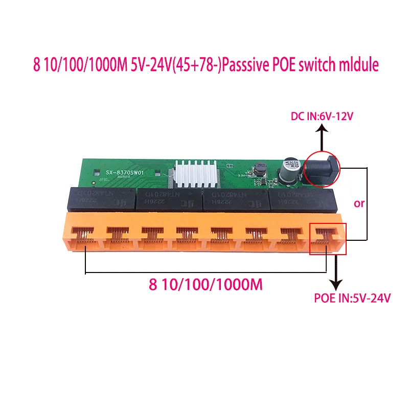 

Коммутатор Настольный 8-портовый гигабитный RJ45, 10/100 Мбит/с