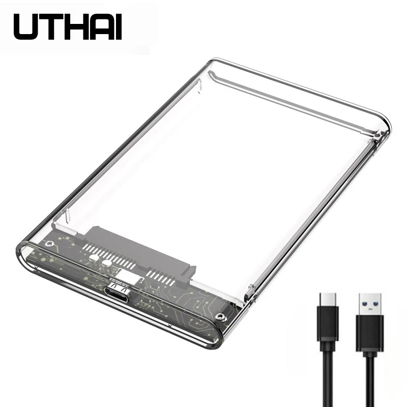 UTHAI TM05 Type-C صندوق شفاف HDD الضميمة 3.1 دفتر 2.5 بوصة SSD الحالة الصلبة الميكانيكية المحمول صندوق القرص الصلب USB3.1