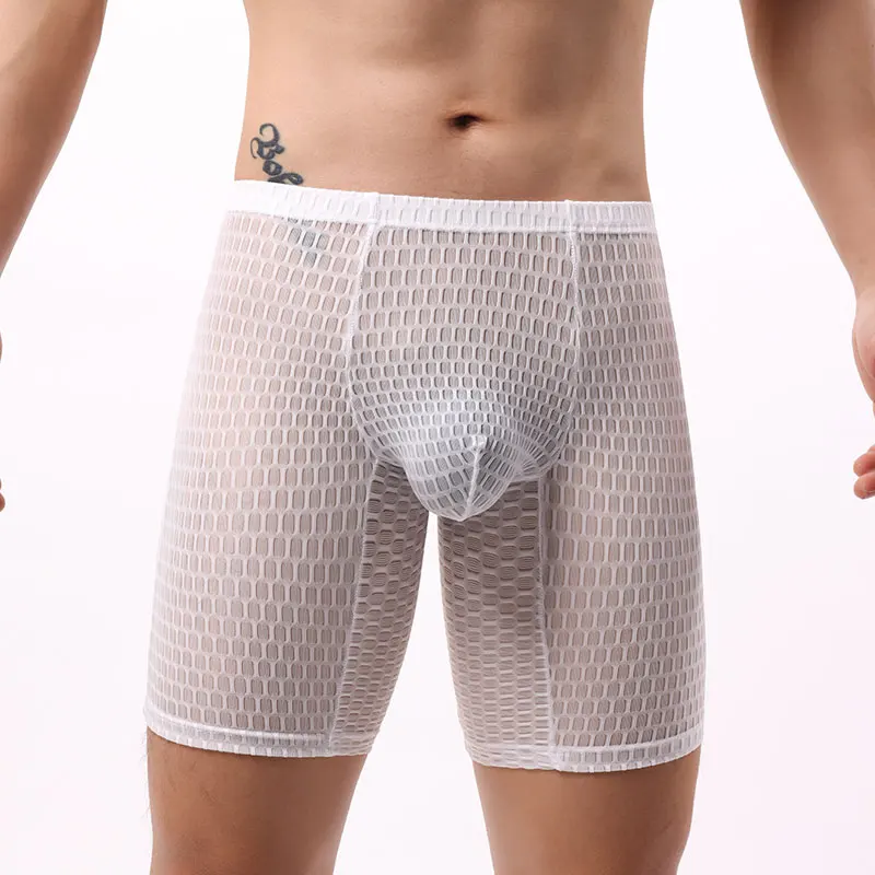 

Мужское нижнее белье из ледяного шелка, длинные шорты-боксеры, мужские трусы европейского размера, сексуальные U-образные выпуклые трусы, мужские тонкие быстросохнущие удлиняющие трусы