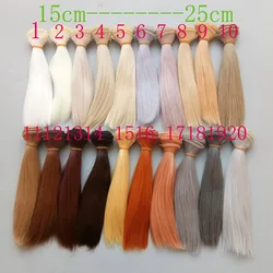 Pelucas de muñeca de Color Natural hechas a mano, pelo liso de 15 Cm, 25 Cm, negro, blanco, gris, resistentes al calor, Diy