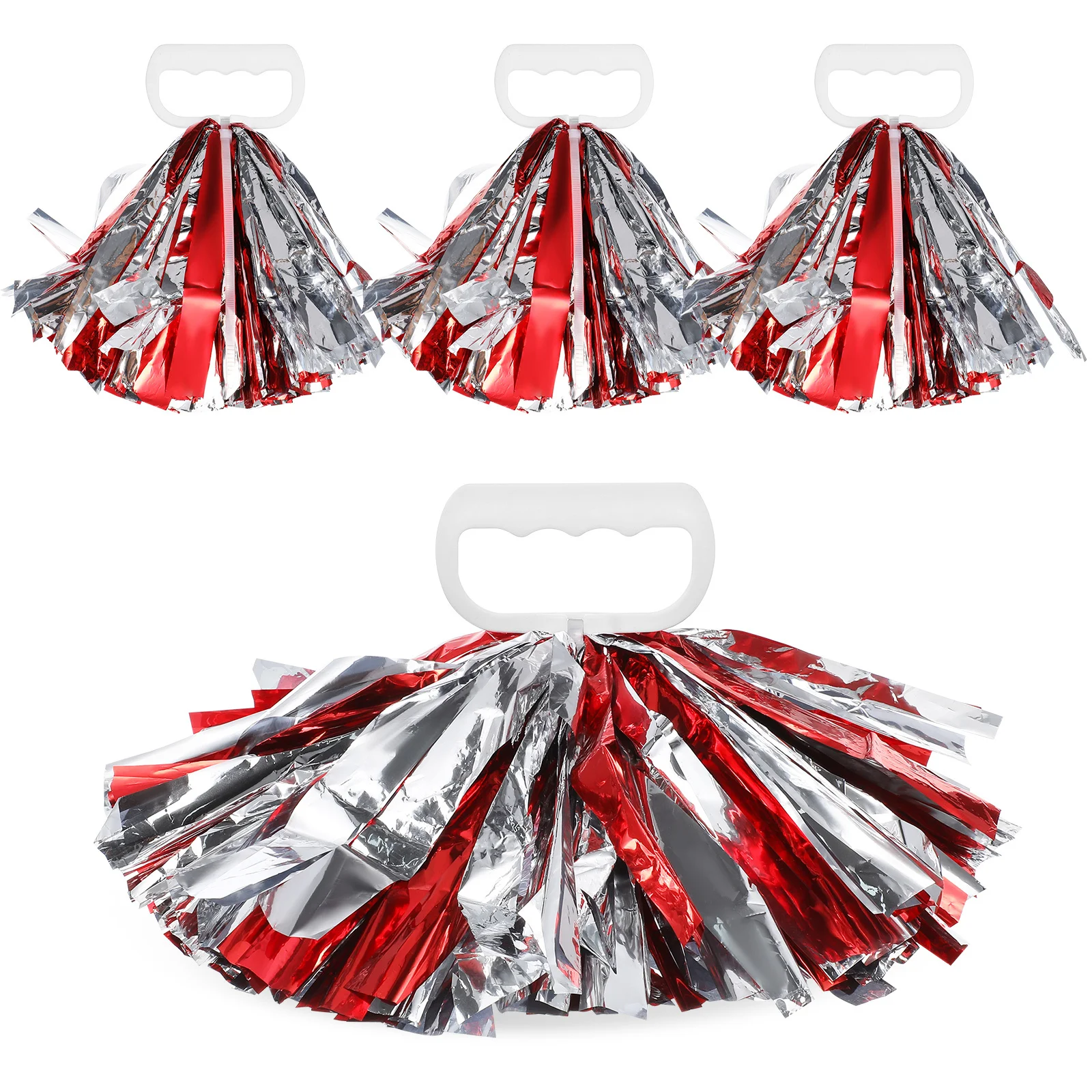 

4 pcs Cheerleading Pom Poms Four Finger Ring Design Soft PE Material Bright Red Silver Color Sports Meeting Prop Team Supplies