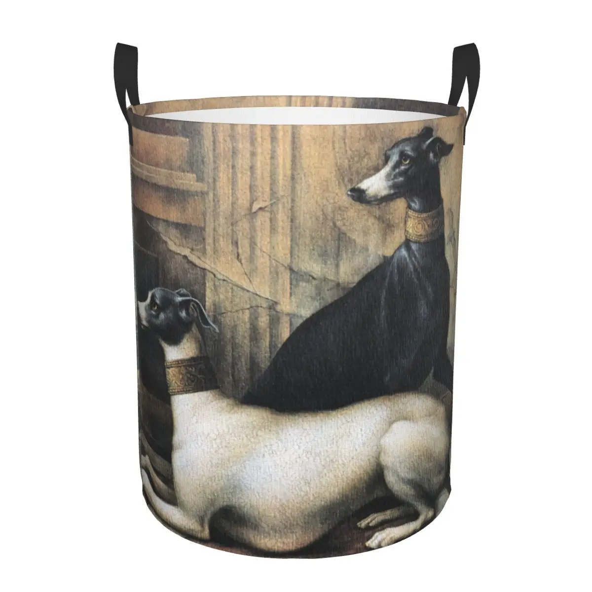 

Custom Greyhound With Gold Collars Laundry Hamper Large Storage Basket Sihthound Dog Girls Boys Toy Organizer