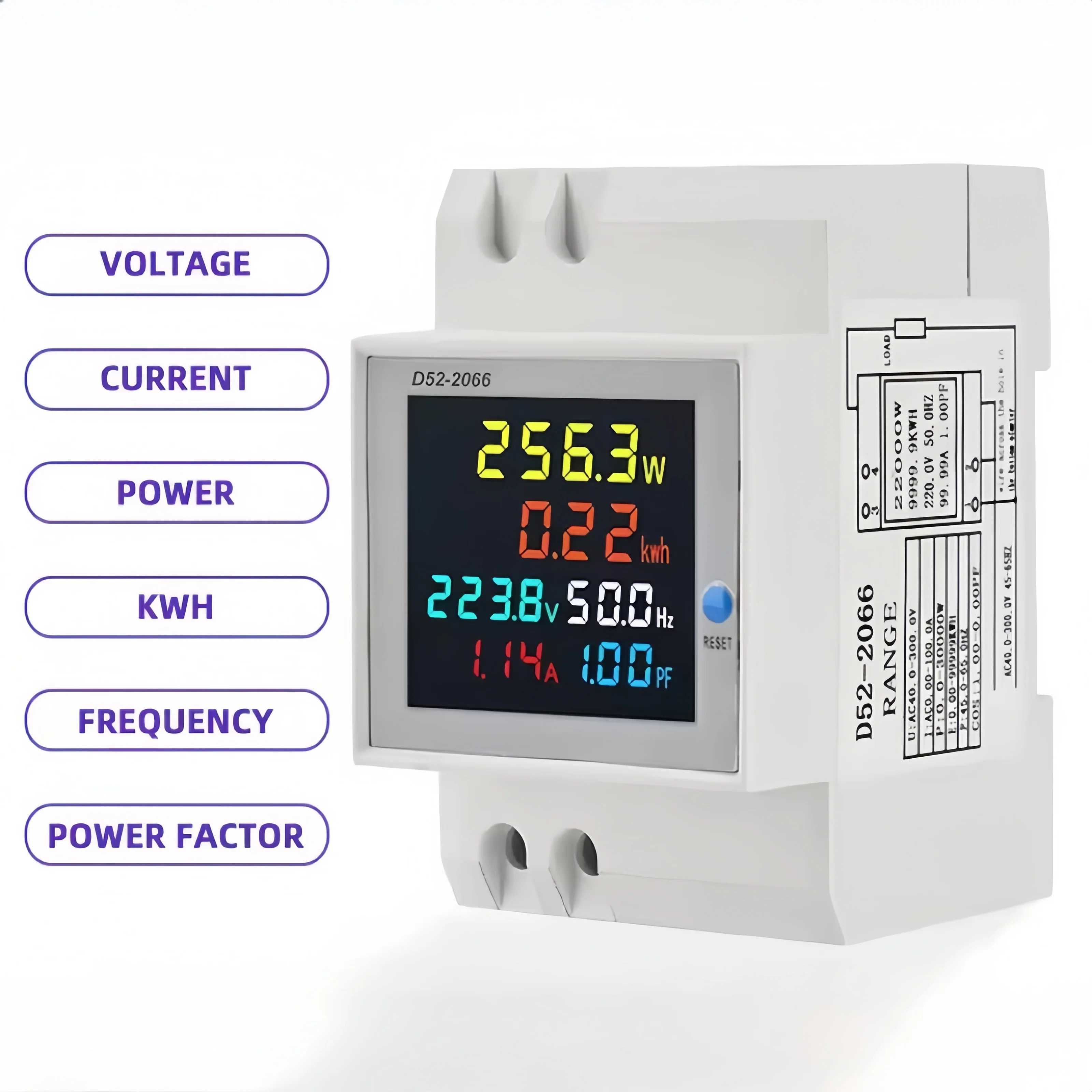 Tuya WiFi ホームインテリジェントデジタル電力メーター 6IN1 DIN レール電圧および電流メーター力率周波数計測