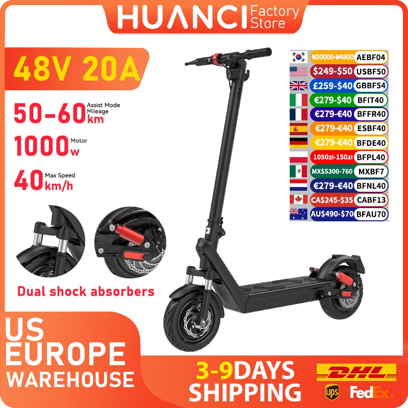 

HUANCI X9B 1000W Electric Scooter e scooter 48V20AH foldable Escooter escooters 40km/h scooter electric 10inch E-Scooter adults