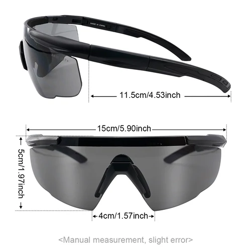 Imagen 2 del producto Nuevo conjunto de gafas tácticas para disparos con 3 lentes, gafas de seguridad militares, deportivas, a prueba de viento y polvo, para exteriores