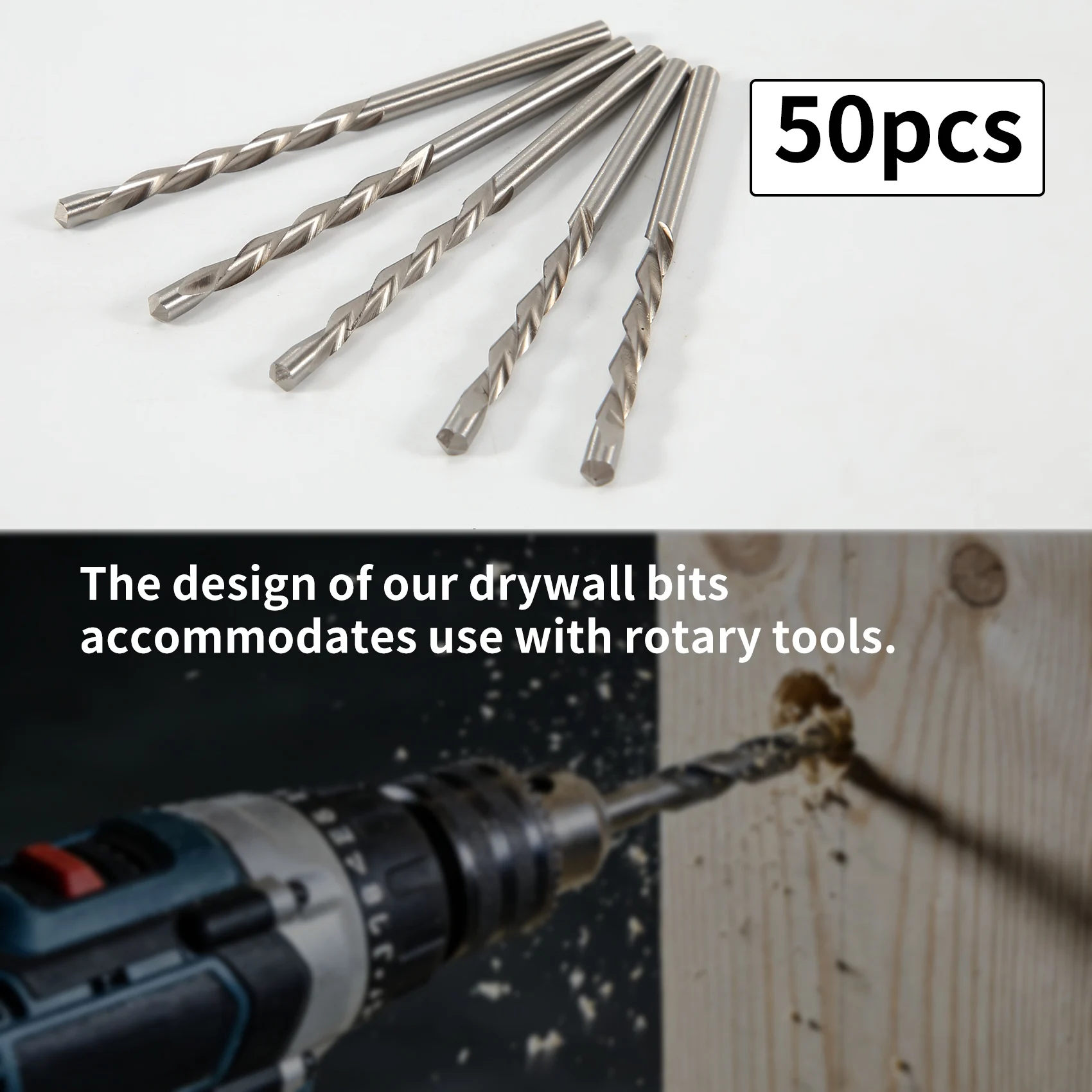 FYBL 50 Pcs Drywall Bit, 1/8 Inch Spiral Saw Tip Cutting Bits, Drywall Cutting Tool, Drywall Router Bits, M2 High Speed Steel,