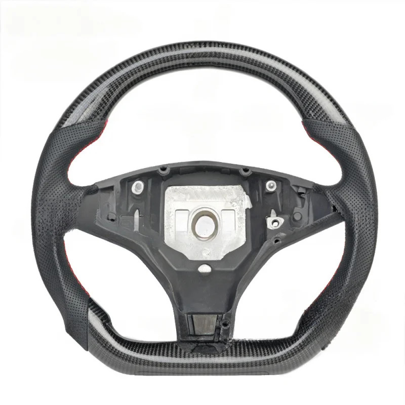 For Tesla Model S (International Version) | Genuine Leather & Carbon Fiber Flat Bottom Sport Steering Wheel