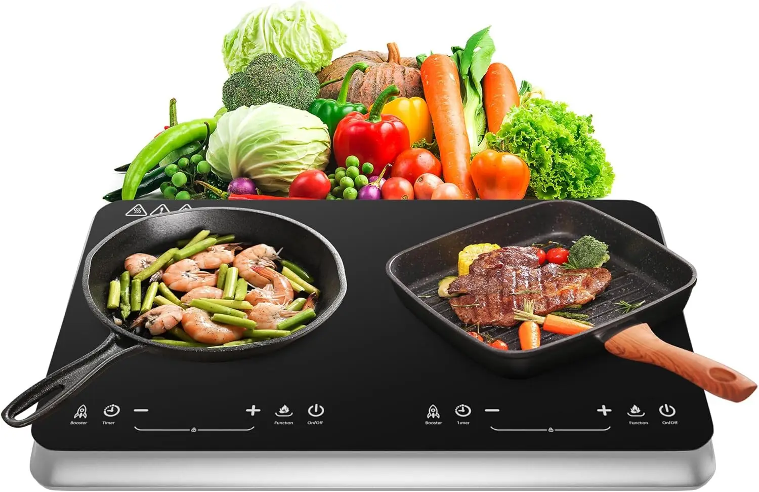 

Induction Cooktop Burner with Fast Warm-Up Mode, 1800w 2 Induction Burner with 10 Temperature 9 Power Settings, Portable