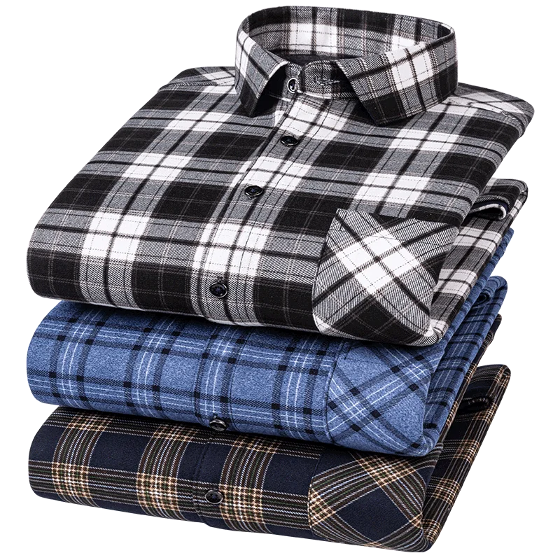 Men's long-sleeved button-down sweater with double-sided fleece for winter, comfortable and versatile for casual wear.