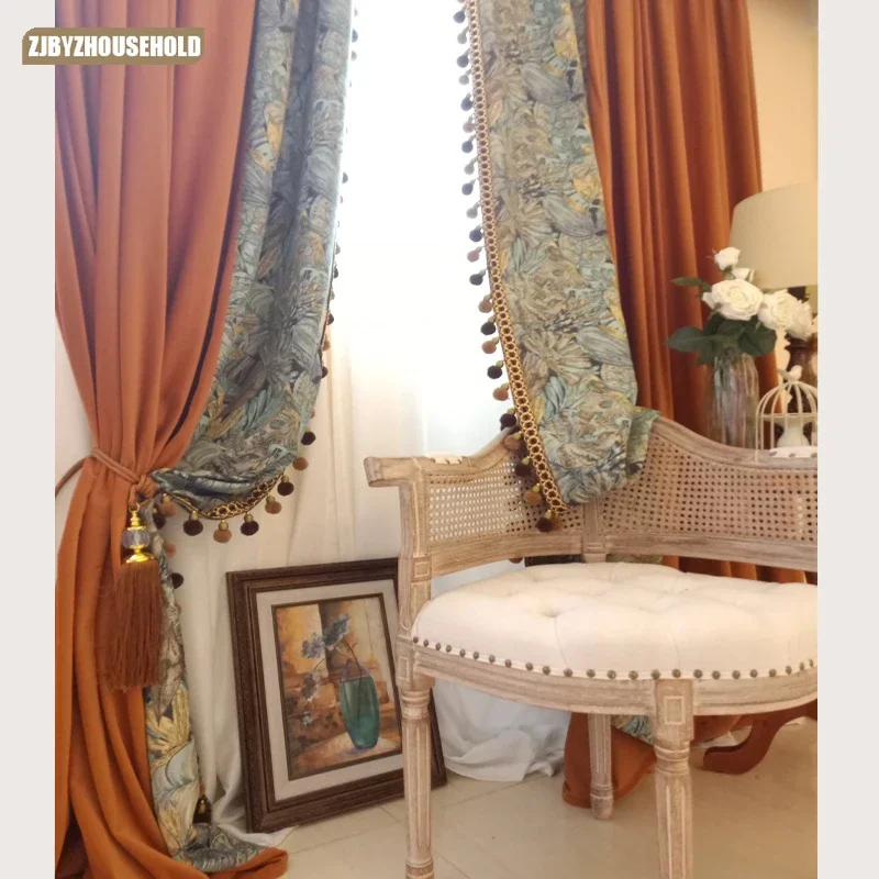 European Luxury Curtains for Living Room Bedroom Blackout Embroidered Caramel Flannelette Fashion Decorate Window Customize